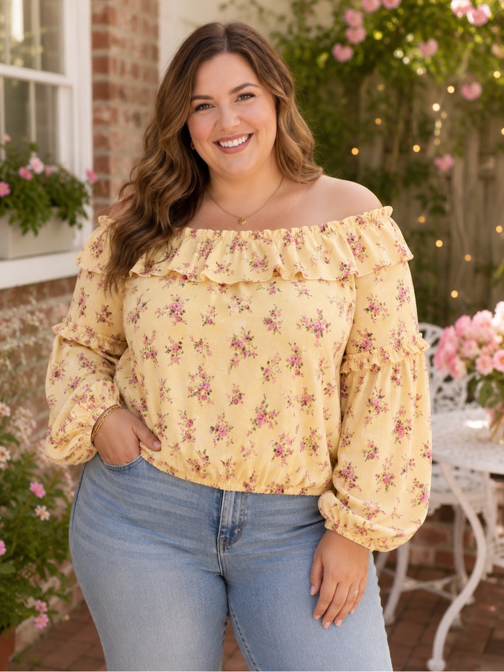 Forever 21 Plus Yellow Floral Off Shoulder Crop Top 2X NWT